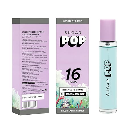 SUGAR POP 16 HR Intense Perfume-01 Ocean Melody | Fresh Earthy Notes | Pocket Perfume | Upto 16 Hour Freshness | Hypoallergenic | Skin Friendly | Fresh Earthy Notes | 15ml