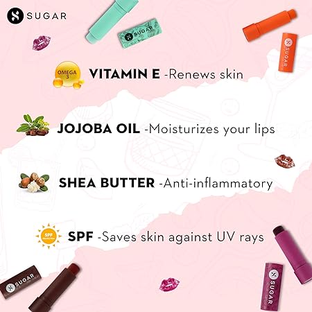 SUGAR Cosmetics - Tipsy Lips - Moisturizing Balm - Lip Moisturizer for Dry and Chapped Lips, Enriched with Shea Butter and Jojoba Oil | 01 Mojito & 02 Cosmopolitan - Pack of 2