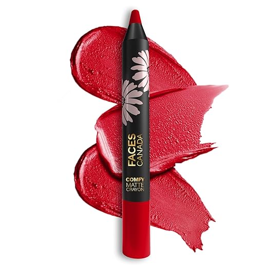 FACESCANADA Comfy Matte Lip Crayon - Candy-Yum 01, 2.8g | 8HR Long Stay | No Dryness | Luxurious Matte Texture | Intense Color in 1 Stroke | Hydrates & Nourishes With Chamomile & Shea Butter