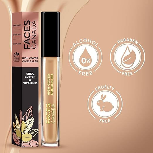 FACES CANADA High Cover Concealer - Sand Beige 01, 4ml | High Coverage Liquid Concealer | Blends Easily | Natural Finish | Covers Spots, Blemishes & Dark Circles | With Shea Butter & Vitamin E