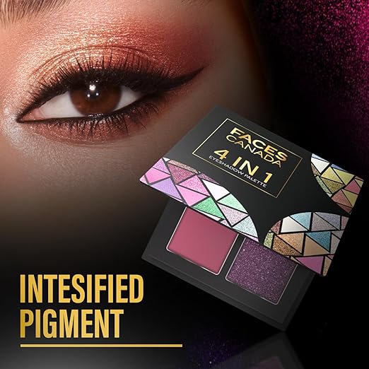 FACES CANADA 4 IN 1 Quad Eyeshadow Palette - Wicked Fantasy 03, 4.8g | Shimmer & Matte Shades | Satin Matte Finish Eye Shadow Quartet | Intense Pigment | Long Lasting | Vitamin E Enriched | Vegan