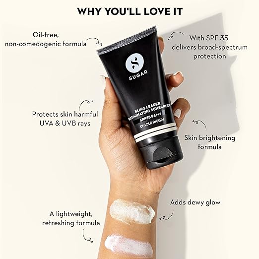 SUGAR Cosmetics Bling Leader Illuminating Sunscreen SPF35 PA+++ (Cream, 01 Gold Diggin, 50 gm)