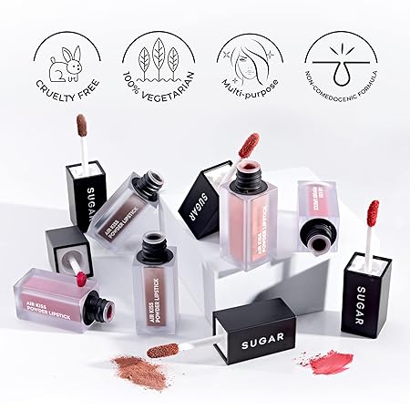 SUGAR Cosmetics Air Kiss Powder Lipstick - 02 Candyfloss - Super Pigmented, Weightless, Transfer-proof, Water-resistant, Moisturizing & Matte Finish - 2 gm