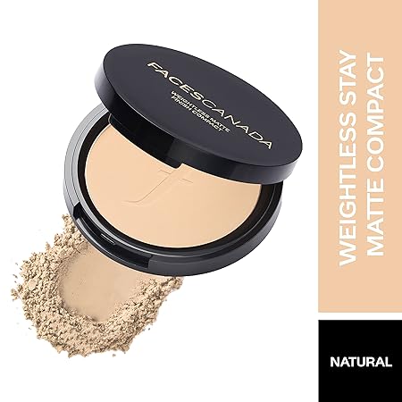 Faces Canada Weightless Matte Finish Foundation Mini, 18ml, Natural 02, 1 Count & Weightless Stay Matte Compact Powder Vitamin E & Shea Butter, Spf 20 Natural 02, 9g