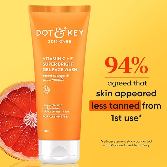 Dot & Key Vitamin C + E Super Bright Gel Face Wash for Glowing and Brightening Skin | All Skin Types | With Triple Vitamin C, Fades Dark Spots & Pigmentation | Reduces Skin Dullness & Tan | Face Wash for Women & Men |100 ml