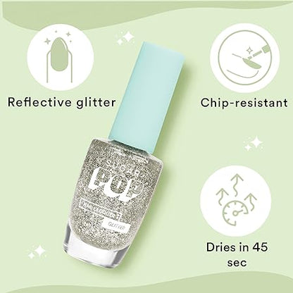 SUGAR POP Nail Lacquers Glitter – 06 Wedding Bells (Silver Glitter) | Dries in 45 seconds |Chip-resistant | Glossy Finish | High Shine | Glitter Nail Polish for Women