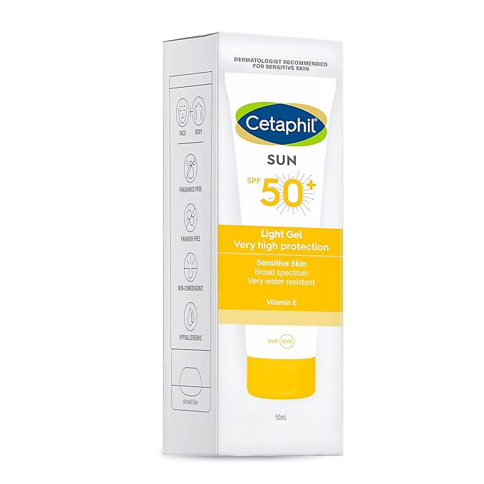 Cetaphil Sun SPF 50 Sunscreen, Very High Protection Light Gel, Water Resistant, Vitamin E, 50 ml