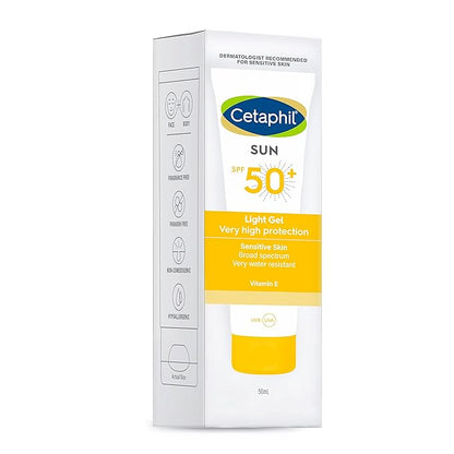 Cetaphil Sun SPF 50 Sunscreen, Very High Protection Light Gel, Water Resistant, Vitamin E, 50 ml