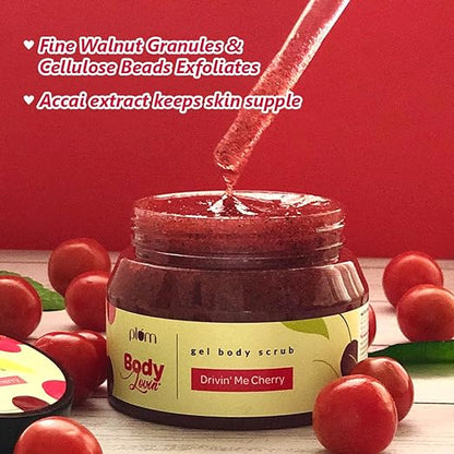 Plum BodyLovin' Drivin' Me Cherry Gel Body Scrub | Sulphate & Paraben Free | 100% Vegan | 200 g