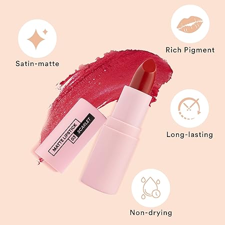 SUGAR POP Matte Lipstick - 03 Scarlet (Bright Red With Hint Of Orange) – 4.2 gm – Non-drying Formula, Long Lasting, Vegan, Paraben Free l Lipstick for Women