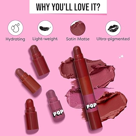 SUGAR POP 4 in 1 Lip Twist - 03 Bare Perfection | Multi-use Stackable Lipsticks for Women | Satin Matte Hydrating Formula | 6.4g