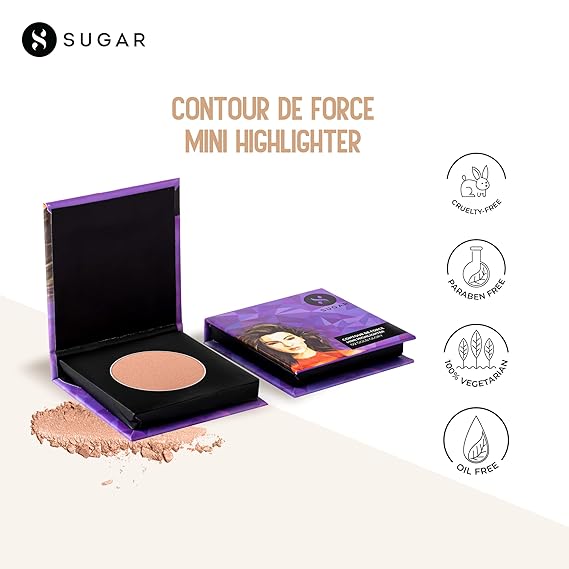 SUGAR Cosmetics Contour De Force Mini Highlighter - 02 Gold Glory (Golden Bronze) Lightweight, Easily Blendable, Illuminating Bronzer, Matte Finish