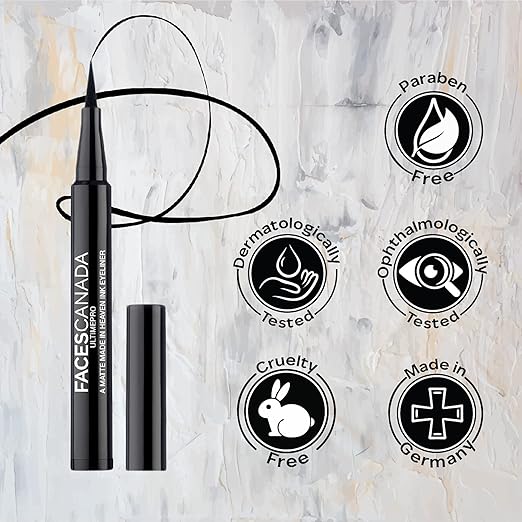 FACES CANADA Ultime Pro A Matte Made in Heaven Ink Eyeliner Mini - Black, 0.6 ml | Felt Tip Pen Liner For Ultra Fine Application | 24 Hr Long Stay Formula | Waterproof, Smudgeproof & Transferproof