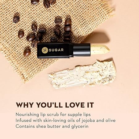 SUGAR Cosmetics Coffee Culture Lip Scrub with Coffee Extracts Nourishes, Soothes and Heals Flaky and Dry Lips Enriched with Olive, Jojoba & Almond Oil - 3.5 g