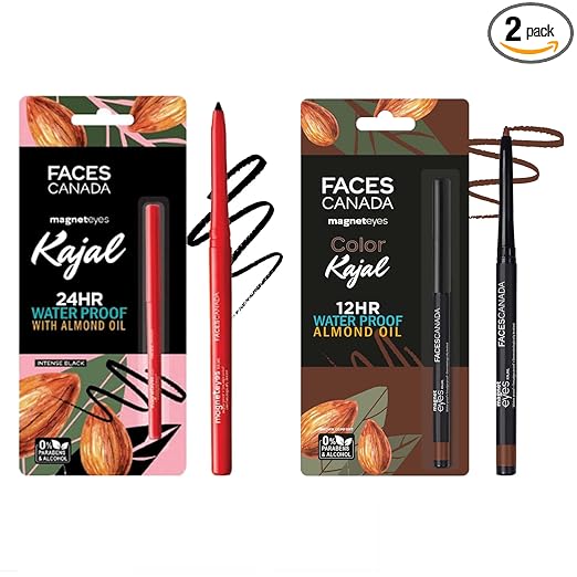 FACESCANADA Combo Of 2 Pencil Kajal - Magneteyes Kajal Black & Magneteyes + Brown Comfort, Matte Finish