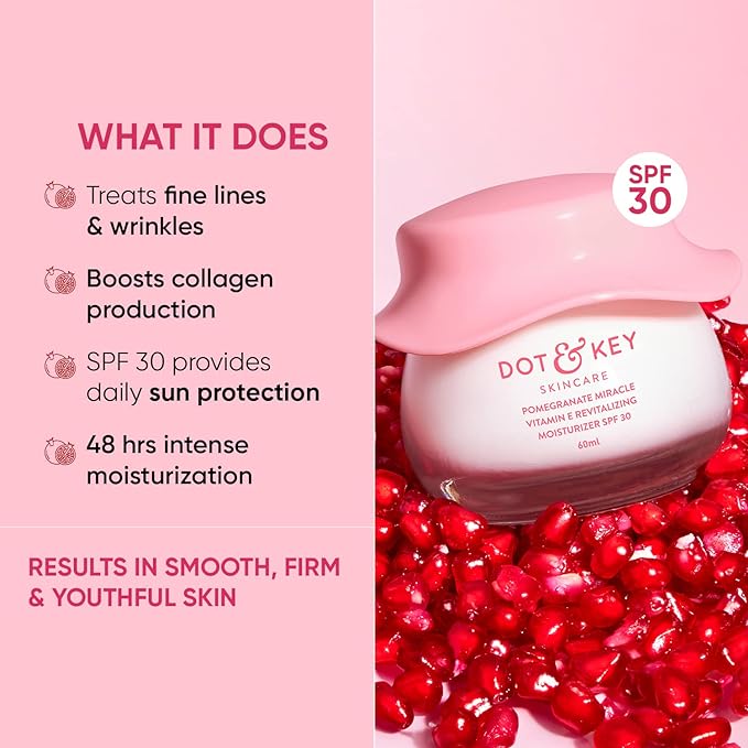 Dot & Key Pomegranate + Multi-Peptide Anti Aging Cream with SPF 30 for Sun Protection | Reduces Fine Lines & Wrinkles | 48HR Intense Moisturization | Boosts Collagen | For Mature & Normal to Dry Skin | 60ml