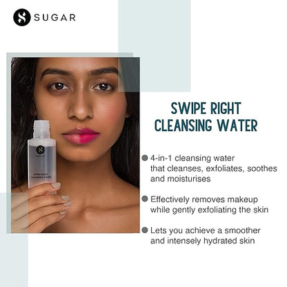 SUGAR Cosmetics - Swipe Right - Cleansing Water - 4-in-1 Cleanser that Cleanses, Exfoliates, Soothes and Moisturises Skin, Paraben-Free And Cruelty-Free