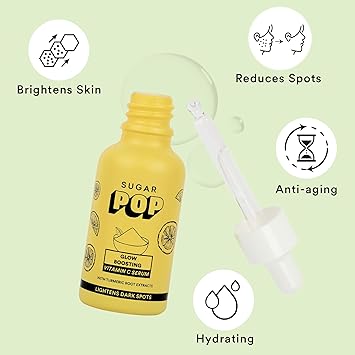 SUGAR POP Glow Boosting Vitamin C Serum - Infused with Glycolic Acid & Turmeric Root Extracts to keep Skin Soft & Bright l Non-greasy & Lightweight l Removes Tan | Fades Spots l Face Serum for Women