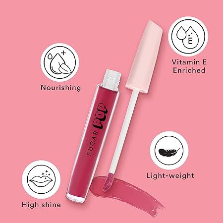 SUGAR POP High Shine Lip Gloss - 02 Cotton Candy (Light Pink) For Soft & Dewy Lips, Glossy Finish Enriched With Vitamin E, Jojoba Oil & Shea Butter, Richly Pigmented & Longlasting, 3.5ml