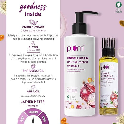 Plum Onion Hairfall Defense Kit I Shampoo & Oil I Sulphate-Free I Paraben-Free I All Hair Types