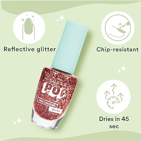 SUGAR POP Nail Lacquers Glitter – 05 Dazzling Diva (Red Glitter) | Dries in 45 seconds |Chip-resistant | Glossy Finish | High Shine | Glitter Nail Polish for Women