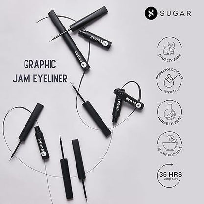 SUGAR Cosmetics - Graphic Jam - 36Hr Eyeliner - 01 Blackest Black (Matte Finish Eyeliner) - Intense, Waterproof Eye Liner - Lasts Up to 36 hours