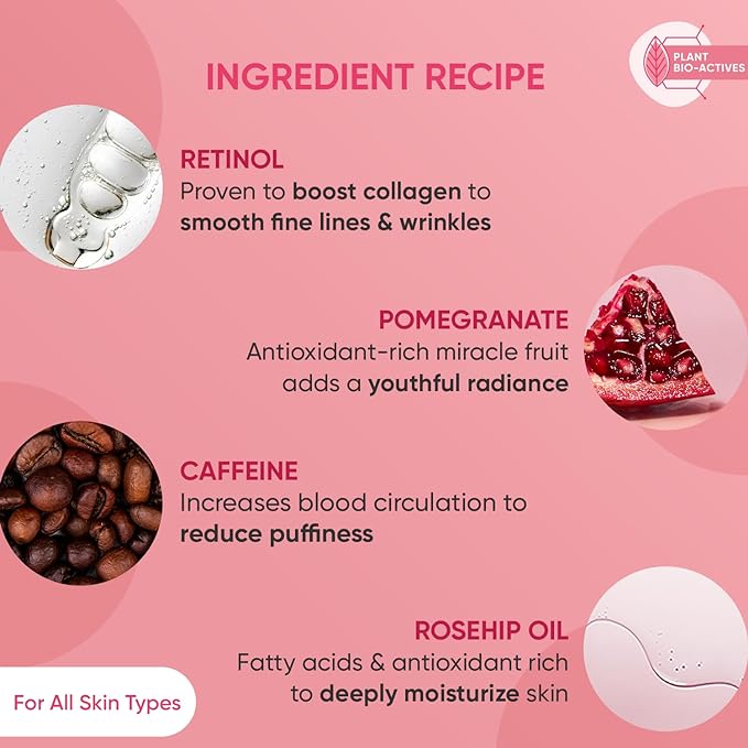 Dot & Key Pomegranate Retinol + Caffeine Eye Cream | Smoothens Fine Line & Wrinkles | Fades Dark Circles | Locks Moisturizer to Prevent Dryness | Improves Skin Elacticity & Firmness | 20ml