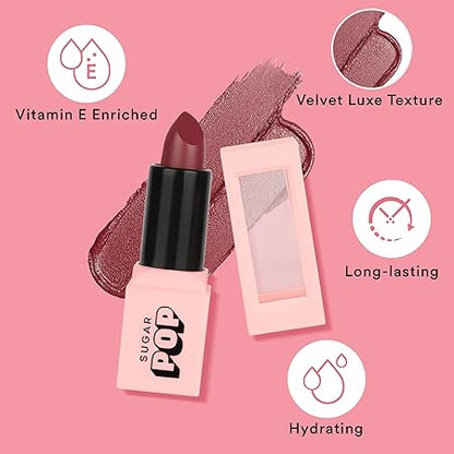 SUGAR POP Satin Matte Lipstick - 01 Daisy (Red) - 3 Gm - Infused With Vitamin E, Shea Butter & Jojoba Oil L Full Coverage, Ultra Pigmented, Hydrating, Weightless Formula L Lipstick For Women