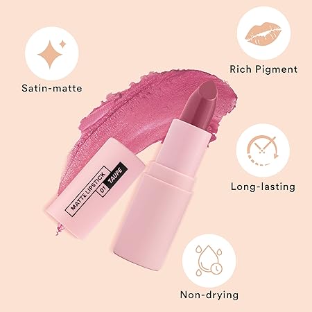 SUGAR POP Matte Lipstick - 01 Taupe (Dusty Rose) – 4.2 gm – Non-drying Formula, Long Lasting, Vegetarian, Paraben Free l Lipstick for Women