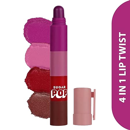 SUGAR POP 4 in 1 Lip Twist - 01 Classic | Multi-use Stackable Lipsticks for Women | Satin Matte Hydrating Formula | 6.4g