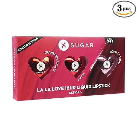 SUGAR Cosmetics La La Love 18HR Liquid Lipstick Set | Transferproof, Waterproof & Matte Finish | Makeup Kit | Gift Set (Pack of 3)