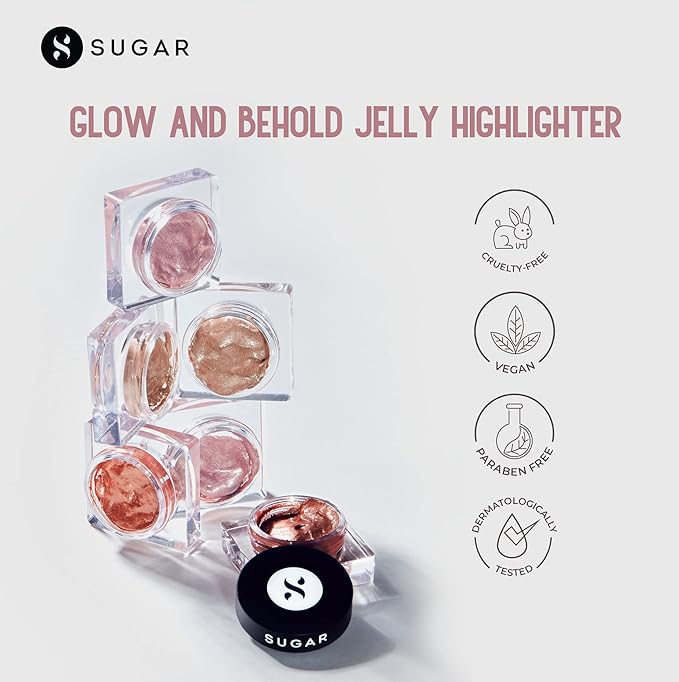 SUGAR Cosmetics - Glow And Behold - Jelly Highlighter - 01 Gold Goal (Warm Champagne Gold Liquid Highlighter) - Long Lasting Highlighter for Natural Glow - Paraben-Free