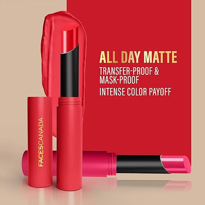 FACESCANADA Long Stay 3-in-1 Matte Lipstick - Camouflage Mauve 07, 2g | 8HR Longstay | Transfer Proof | Moisturizing | Chamomile & Shea Butter | Primer-Infused | Lightweight | Intense Color Payoff