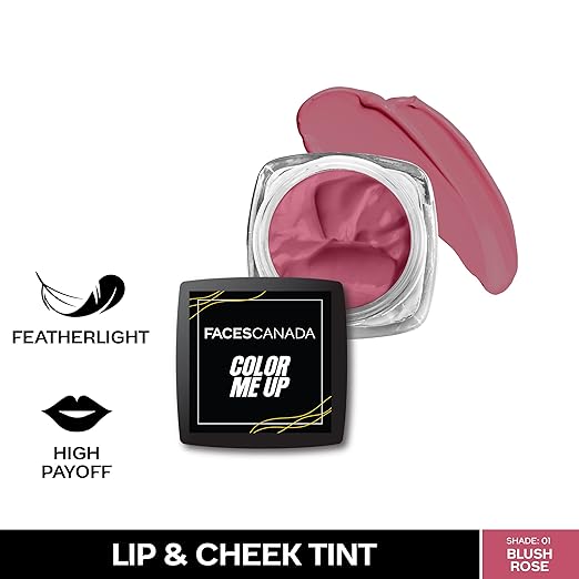 FACESCANADA Color Me Up Lip & Cheek Tint - Blush Rose 01, 3g | Feather-Light Creamy Texture | High Payoff | Smooth Natural Finish | Buildable Coverage & Color | Blends Easily | With Pomegranate Seed Oil