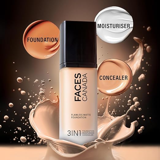 FACES CANADA Flawless Matte Foundation - Golden Beige 032, 30 ml | 3-in-1 Foundation + Moisturizer + Concealer | 12 HR Hydration + SPF 18 | Full HD Matte Coverage | Lightweight | Anti Ageing