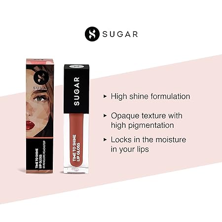 SUGAR Cosmetics - Time To Shine - Lip Gloss - 10 Princess Aurora (Golden beige with Shimmer) - 4.5 gms - High Shine Lip Gloss with Jojoba Oil