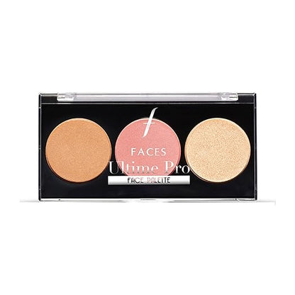 FACES CANADA Ultime Pro Face Palette - Fresh 01, 12g | 3-in-1 Bronzer + Highlighter + Blush | Lightweight Long Lasting Luminous Glow | Flawless Shimmer Finish | Silky Smooth Texture | Easy To Blend