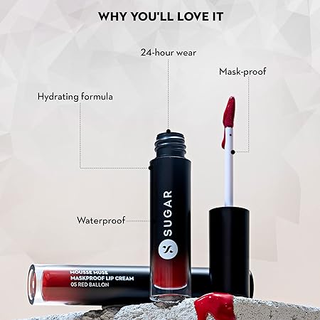 SUGAR Cosmetics Mousse Muse Maskproof Lip Cream Lipstick - 03 Red Square | Waterproof | Smudge-proof | Last More than 24 Hrs | Bright Pink Lipstick