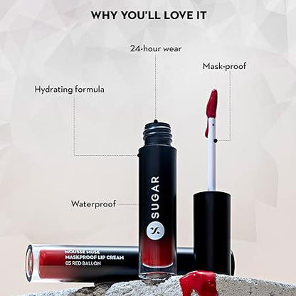 SUGAR Cosmetics Mousse Muse Maskproof Lip Cream Lipstick - 06 Harmony in Red | Waterproof | Smudge-proof | Last More than 24 Hrs | Berry Red Lipstick