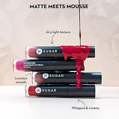 SUGAR Cosmetics Mousse Muse Maskproof Lip Cream Lipstick - 01 Backlit Nude | Waterproof | Smudge-proof | Last More than 24 Hrs | Nude Peach Lipstick