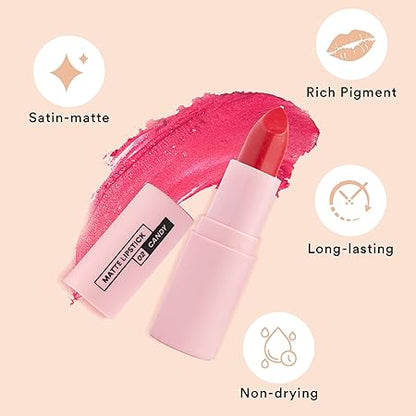 SUGAR POP Matte Lipstick - 02 Candy (Bright Pink) – 4.2 gm – Non-drying Formula, Long Lasting, Vegan, Paraben Free l Lipstick for Women