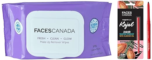 FACES Fresh Clean Glow Makeup Remover & FACES CANADA Magneteyes Kajal - Black, 0.35g