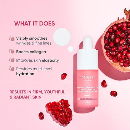 Dot & Key 0.9% Retinol Serum for Face with Pomegranate | Anti Aging Serum |Reduces Fine Lines & Wrinkles |Boosts Collagen |For Mature, Combination & Dry Skin |With Peptides & Vitamin E Infused | 25ml