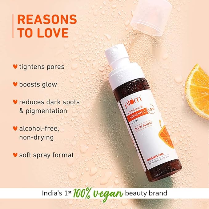 PACK OF 2 Plum 1.5% Vitamin C Toner with Mandarin | For Glowing Skin | Improves Uneven Skin Tone | Tightens Pores | Fragrance-Free | 100% Vegan