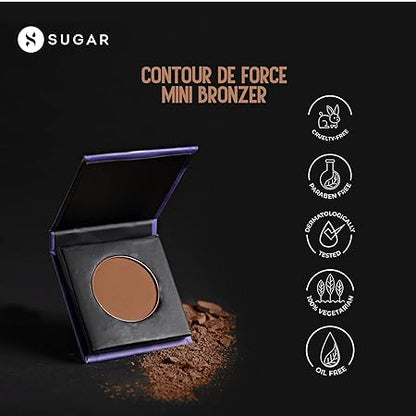 SUGAR Cosmetics - Contour De Force - Mini Bronzer - 03 Caramel Captain (Chestnut Brown Bronzer) - Lightweight, Contour Bronzer with Matte Finish