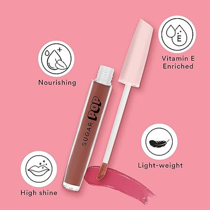 SUGAR POP High Shine Lip Gloss - 03 Maple (Nude Brown) For Soft & Dewy Lips Enriched With Vitamin E, Jojoba Oil & Shea Butter, Richly Pigmented 3.5ml