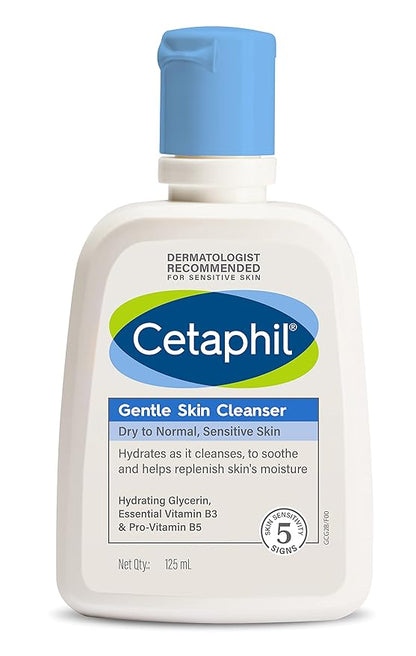 Cetaphil Face Wash Gentle Skin Cleanser for Dry to Normal, Sensitive Skin, 125 ml Hydrating Face Wash with Niacinamide, Vitamin B5&Cetaphil VVF India Cleansing And Moisturising Syndet Bar, 75g