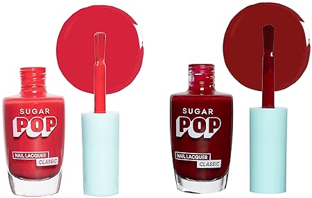 SUGAR POP Nail Lacquer - 13 Red Alert & 15 Bold Please– 10 ml - Dries in 45 seconds - Quick-drying, Chip-resistant, Long-lasting. Glossy high shine Nail Enamel/Polish for women.