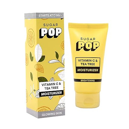 SUGAR POP Vitamin C & Tea Tree Moisturizer-Infused with Rosehip Oil, Tea Tree Oil, Cucumber Extracts and Glow-Boosting Vitamin C for Skin Brightening,Controls Excess Oil l Face Cream for Women,50 gm