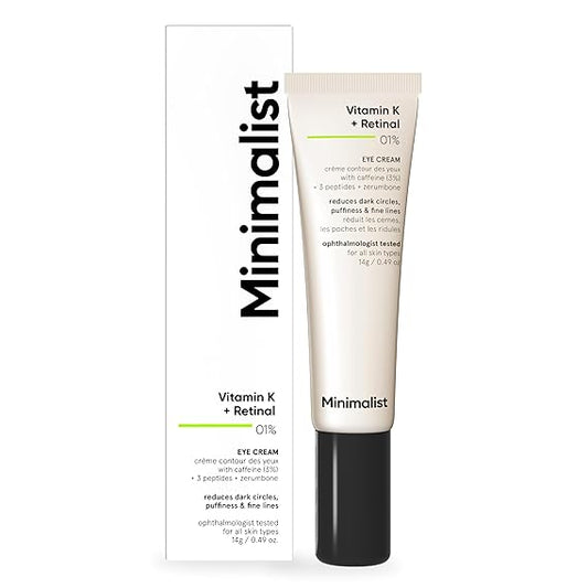 Minimalist Vitamin K + Retinal 01% Under Eye Cream | Reduces Dark Circles, Fine Lines | With Caffeine for Puffiness | For Women & Men | 14 gm